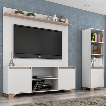 Sala de Estar Completa para TV Até 50 Polegadas Benevello 3 Portas Branco/Siena - Quiditá Móveis