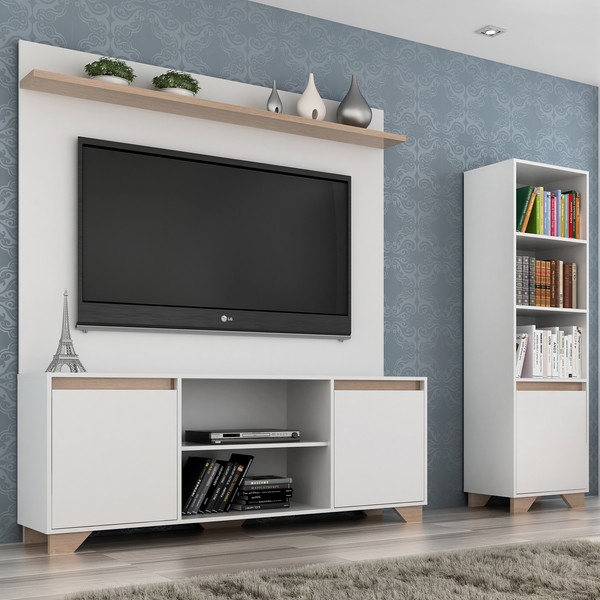 Sala de Estar Completa para TV Até 50 Polegadas Benevello 3 Portas Branco/Siena - Quiditá Móveis