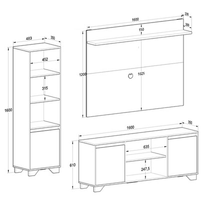 Sala de Estar Completa para TV Até 50 Polegadas Benevello 3 Portas Branco/Siena - Quiditá Móveis