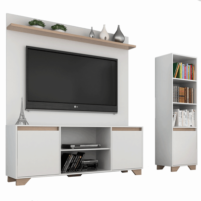 Sala de Estar Completa para TV Até 50 Polegadas Benevello 3 Portas Branco/Siena - Quiditá Móveis