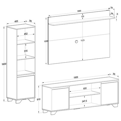 Sala de Estar Completa para TV Até 55 Polegadas Benevello 3 Portas Branco/Siena - Quiditá Móveis