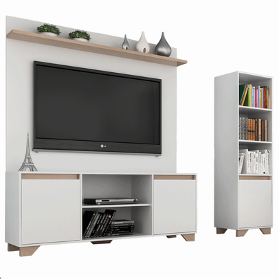 Sala de Estar Completa para TV Até 55 Polegadas Benevello 3 Portas Branco/Siena - Quiditá Móveis