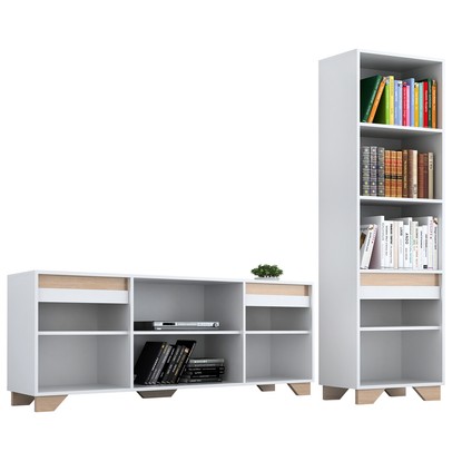 Sala de Estar Completa para TV Até 55 Polegadas Benevello 3 Portas Branco/Siena 2042 - Quiditá Móveis