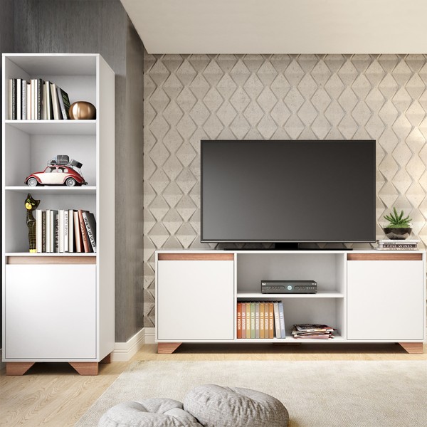 Sala de Estar Completa para TV Até 55 Polegadas Benevello 3 Portas Branco/Siena 2042 - Quiditá Móveis