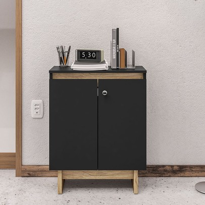 Armário para Escritório Los Angeles 2 Portas Preto/Carvalho Claro - Politorno