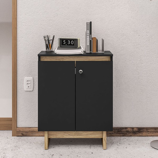 Armário para Escritório Los Angeles 2 Portas Preto/Carvalho Claro - Politorno