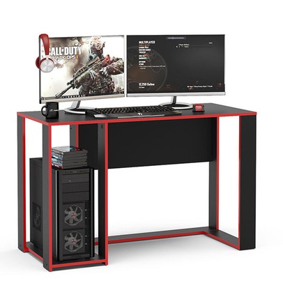 Mesa Gamer Singapura Ideal para 2 Monitores Preto/Vermelho - Politorno