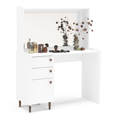 Penteadeira Luisiana 1 Porta 2 Gavetas com Espelho Branco - Politorno