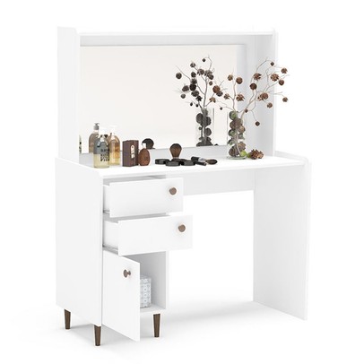 Penteadeira Luisiana 1 Porta 2 Gavetas com Espelho Branco - Politorno