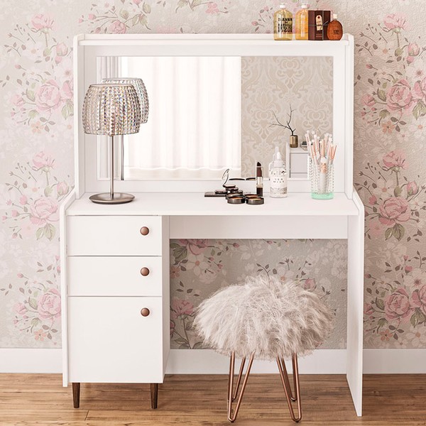 Penteadeira Luisiana 1 Porta 2 Gavetas com Espelho Branco - Politorno