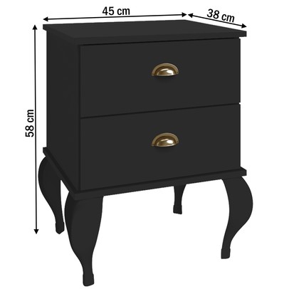 Mesa de Cabeceira 2 Gavetas Clássico 4001 Preto - Móvel Bento