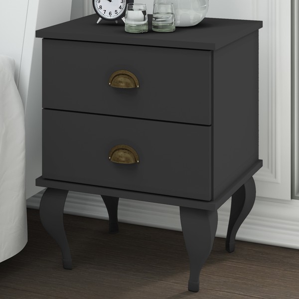 Mesa de Cabeceira 2 Gavetas Clássico 4001 Preto - Móvel Bento