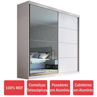Guarda-Roupa Casal Star 2 Portas com Espelho 100% Mdf Branco - Mambel