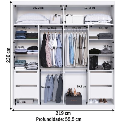 Guarda-Roupa Casal Prime 2 Portas 4 Gavetas 100% Mdf Branco - Manbel