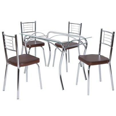 Mesa de Jantar 4 Lugares Lion Juliana Cromado/Marrom - Art Panta