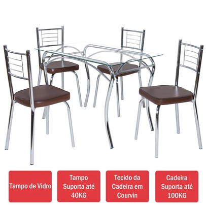 Mesa de Jantar 4 Lugares Lion Juliana Cromado/Marrom - Art Panta