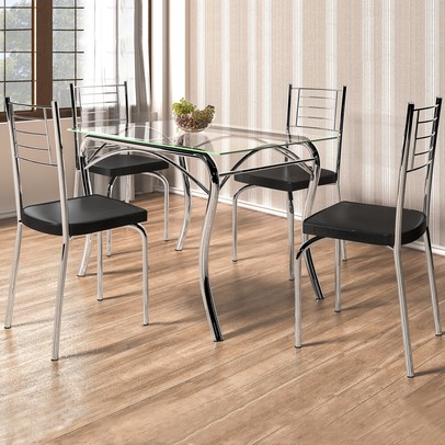 Mesa de Jantar 4 Lugares Lion Juliana Cromado/Preto - Art Panta