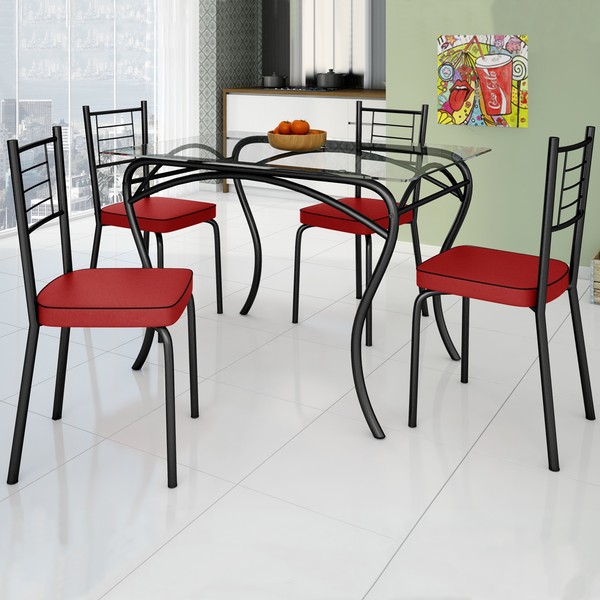 Mesa de Jantar 4 Lugares Lion Juliana Preto/ Vermelho - Art Panta