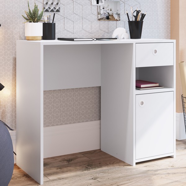 Mesa Escrivaninha 1 Porta 1 Gaveta Es908 Branco - Art In Móveis