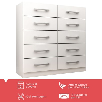 Cômoda 10 Gavetas Torres Branco - Pnr Móveis