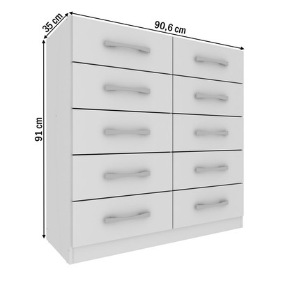 Cômoda 10 Gavetas Torres Branco - Pnr Móveis