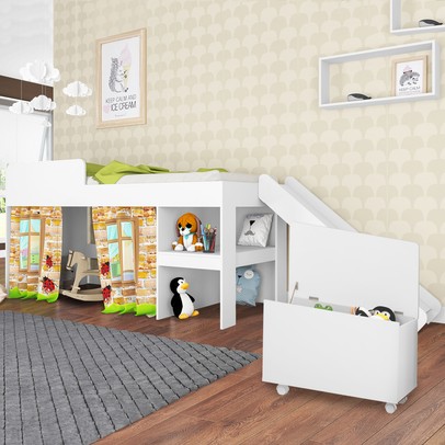 Quarto Infantil Completo com Baú Cj039 Branco - Art In Móveis