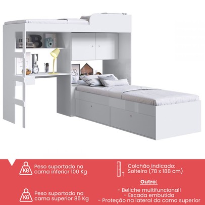 Beliche 6 Portas 1 Gaveta Cj038 Branco - Art In Móveis