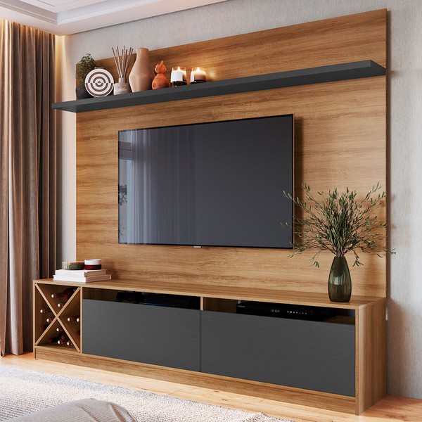 Rack com Painel para TV Até 50 Polegadas 2 Portas  Montana/Grafite 2023 - Quditá Móveis