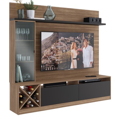 Rack com Painel para TV Até 60 Polegadas 3 Portas  Montana/Grafite 2020 - Quiditá Móveis