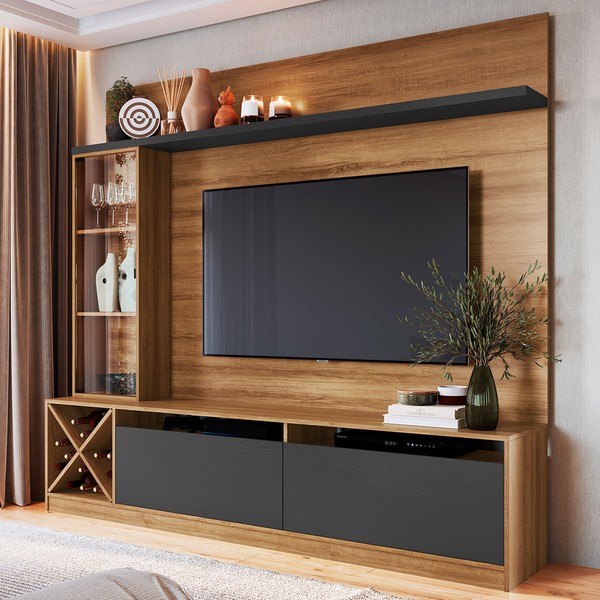 Rack com Painel para TV Até 60 Polegadas 3 Portas  Montana/Grafite 2020 - Quiditá Móveis