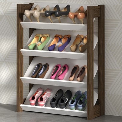 Sapateira 4 Prateleiras Branco/Nogal Az1025 - Tecno Mobili