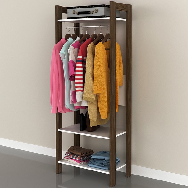 Closet 3 Prateleiras 1 Cabideiro Branco/Nogal Az1029 - Tecno Mobili
