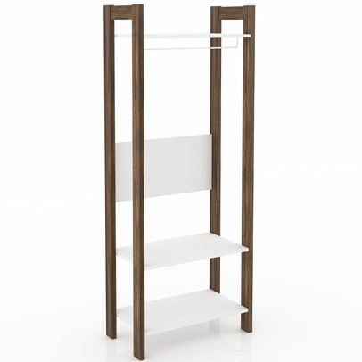 Closet 3 Prateleiras 1 Cabideiro Branco/Nogal Az1029 - Tecno Mobili