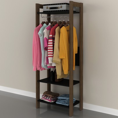 Closet 3 Prateleiras 1 Cabideiro Preto/Nogal Az1029 - Tecno Mobili