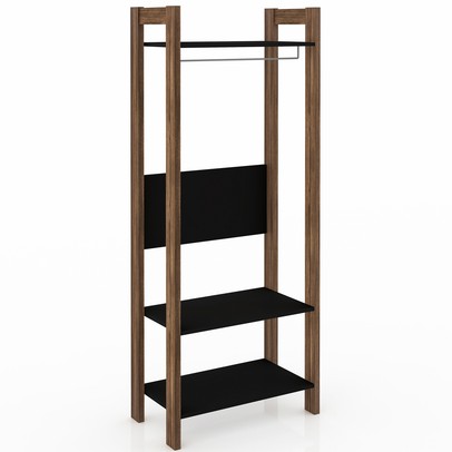 Closet 3 Prateleiras 1 Cabideiro Preto/Nogal Az1029 - Tecno Mobili