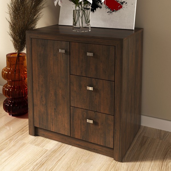 Armário para Escritório Baixo 1 Porta 3 Gavetas Me4111 Rústico - Tecno Mobili