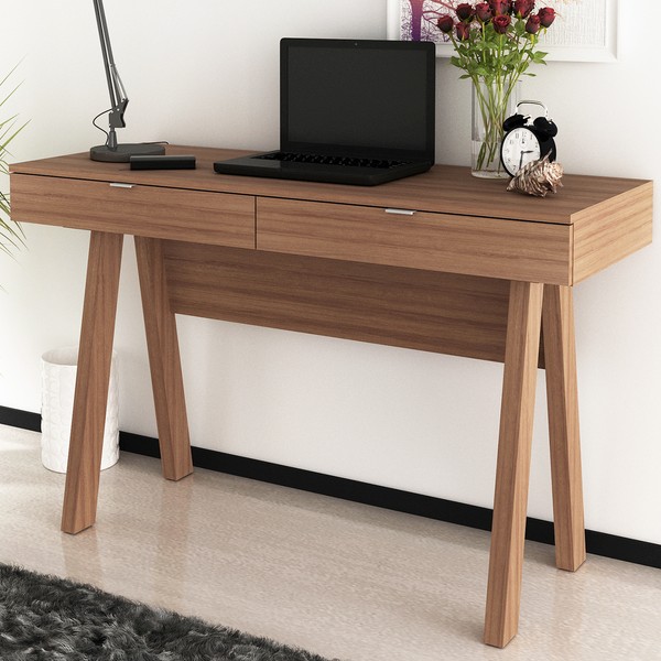 Mesa Escrivaninha 2 Gavetas Amendoa Me4128 - Tecno Mobili