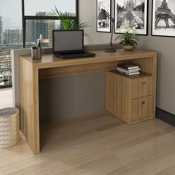 Mesa para Escritório 2 Gavetas Amendoa Me4130 - Tecno Mobili