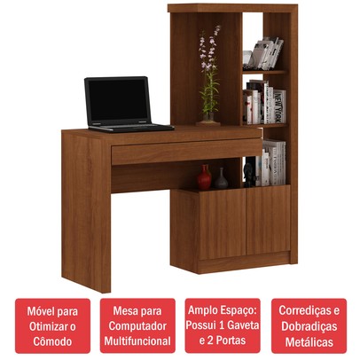 Mesa para Computador 2 Portas 1 Gaveta  Me4143 Amendoa - Tecno Mobili