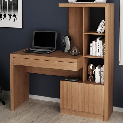 Mesa para Computador 2 Portas 1 Gaveta  Me4143 Amendoa - Tecno Mobili