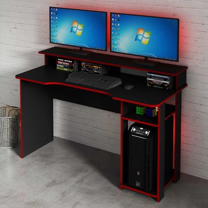 Mesa Gamer Ideal para 2 Monitores Preto/Vermelho Me4153 - Tecno Mobili