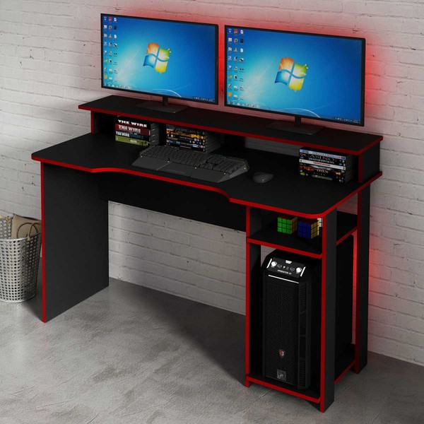 Mesa Gamer Ideal para 2 Monitores Preto/Vermelho Me4153 - Tecno Mobili