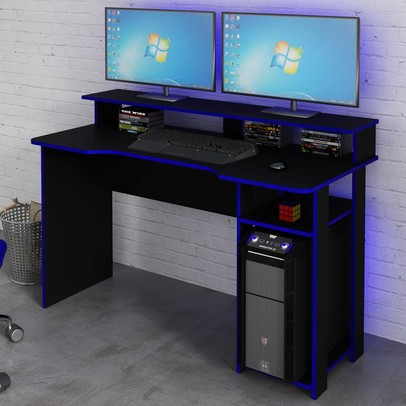 Mesa Gamer Ideal para 2 Monitores Preto/Azul Me4153 - Tecno Mobili