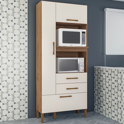 Torre Quente Seul 3 Portas 2 Gavetas Canelato Rústico/Nature Off White - Atualle Móveis