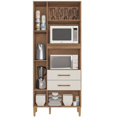 Torre Quente Seul 3 Portas 2 Gavetas Canelato Rústico/Nature Off White - Atualle Móveis