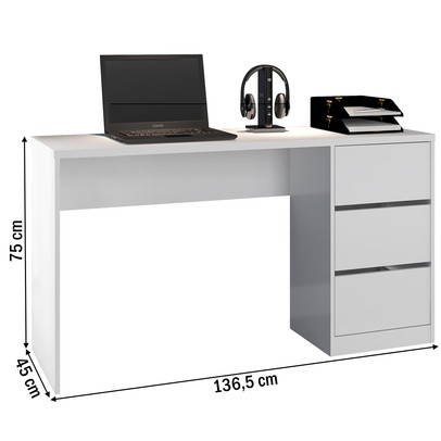 Mesa para Computador 3 Gavetas 5105r Branco Fosco - Atualle Móveis