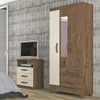 Guarda-Roupa Solteiro Real 3 Portas 2 Gavetas com Espelho Mocaccino Rústico/Natura Off Whitte - Atualle Móveis