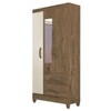 Guarda-Roupa Solteiro Real 3 Portas 2 Gavetas com Espelho Mocaccino Rústico/Natura Off Whitte - Atualle Móveis