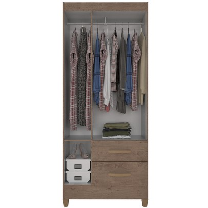 Guarda-Roupa Solteiro Real 3 Portas 2 Gavetas com Espelho Mocaccino Rústico - Atualle Móveis