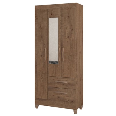 Guarda-Roupa Solteiro Real 3 Portas 2 Gavetas com Espelho Mocaccino Rústico - Atualle Móveis